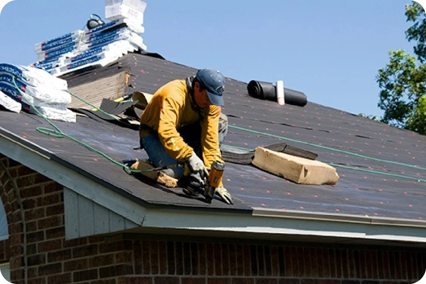 Roof repair work being performed